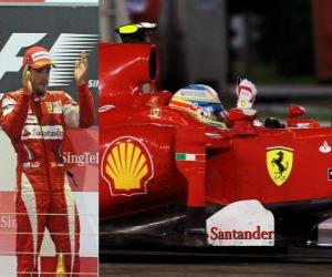 yapboz Fernando Alonso Singapur Grand Prix (2010) zaferini kutluyor